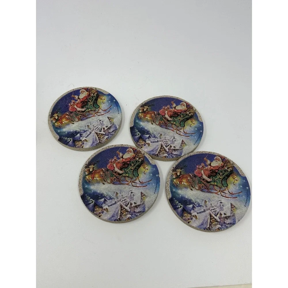 Thirstystone Set of 4 Matching Sandstone Coasters Natural Cork Backing Christmas